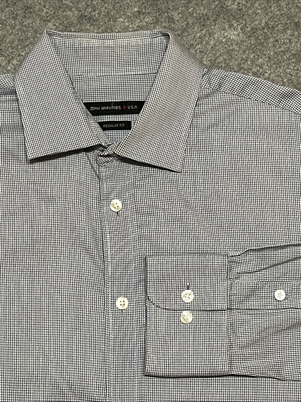 John Varvatos Blue and White Micro-Check Dress Shirt
